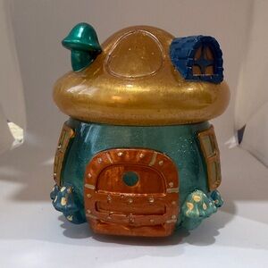 Unique Resin Whimsical Mushroom House Jar